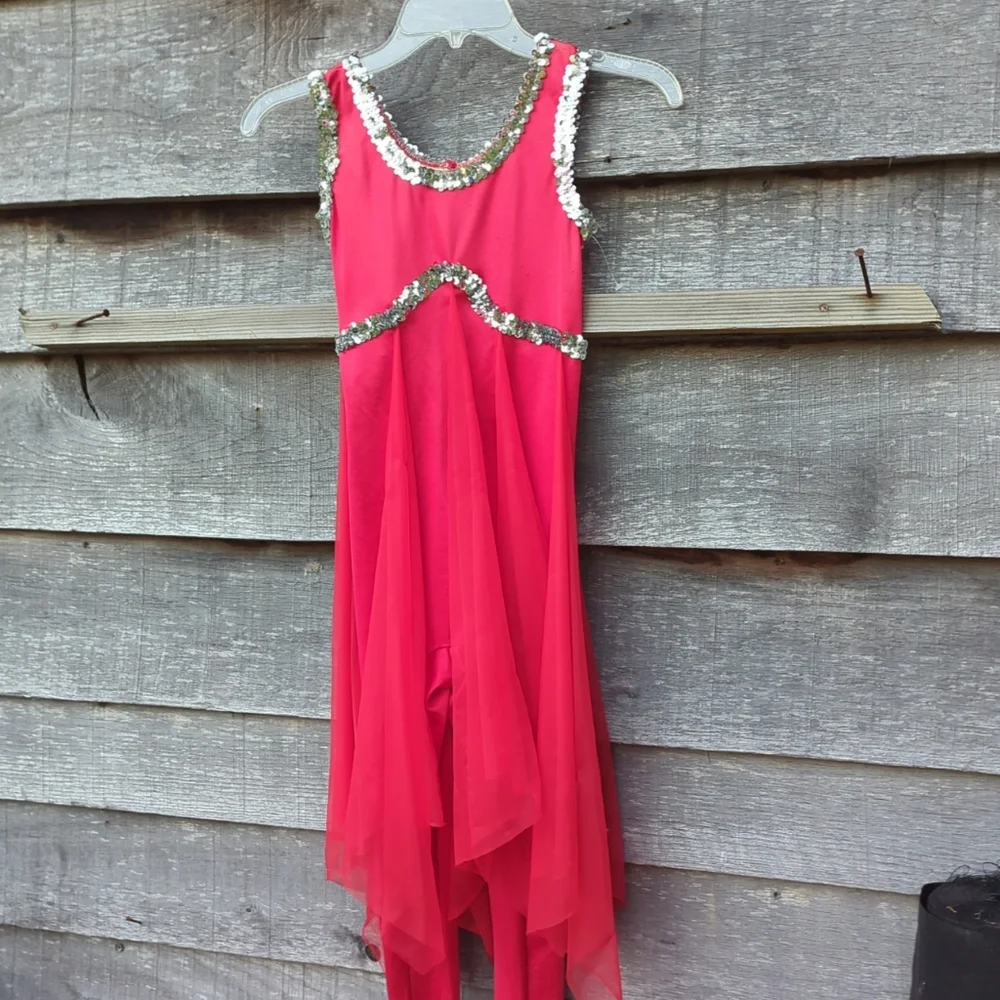 Dance Wear Red Embellished Sequin Beaded Formal Ballerina Skirted Leotards EUC